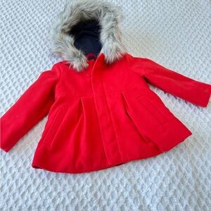 Cat & Jack Vibrant Red Puffer Jacket with Faux Fur Hood